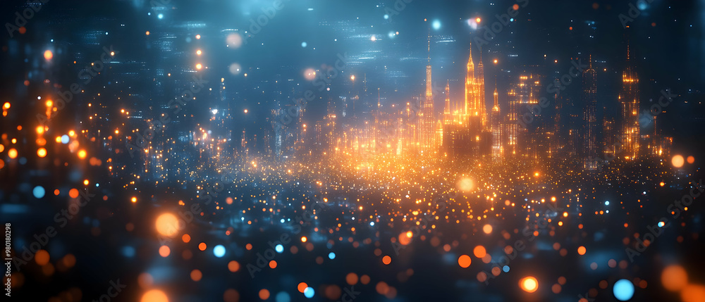 Obraz premium A mesmerizing abstract landscape filled with vibrant lights and shimmering particles, creating an enchanting atmosphere.