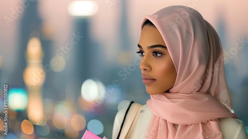 Shopping in Abu Dhabi: Young Muslim Woman with Bags