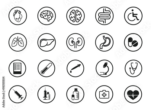 hospital and healthcare icon set, simple outline design, editable vector eps 10.