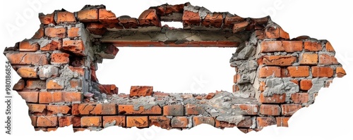 Hole in a brick wall, graffiti art, urban style, realistic, isolated on white background