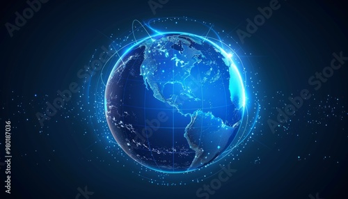 Glowing Blue Earth with Orbits photo