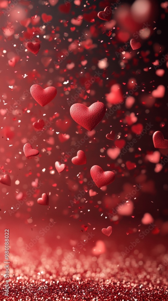 Romantic Red Hearts Floating on a Deep Red Valentine's Day Background Romantic Red Hearts Floating on a Deep Red Valentine's Day Background