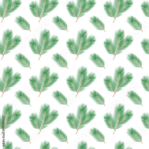 Undecked Fluffy pine branches Seamless pattern Isolated on white. Wallpaper or wrapping design idea