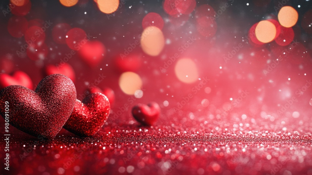Romantic Red Hearts Floating on a Deep Red Valentine's Day Background Romantic Red Hearts Floating on a Deep Red Valentine's Day Background