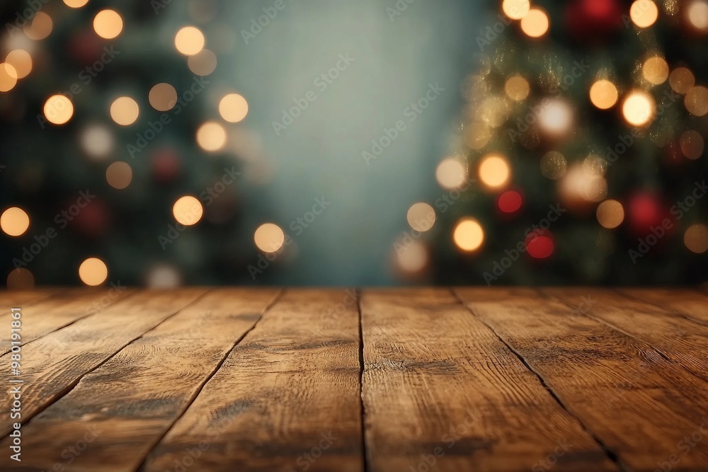 empty christmas table background with christmas tree out of focus for product display montage empty christmas table background with christmas tree out of focus for product display montage