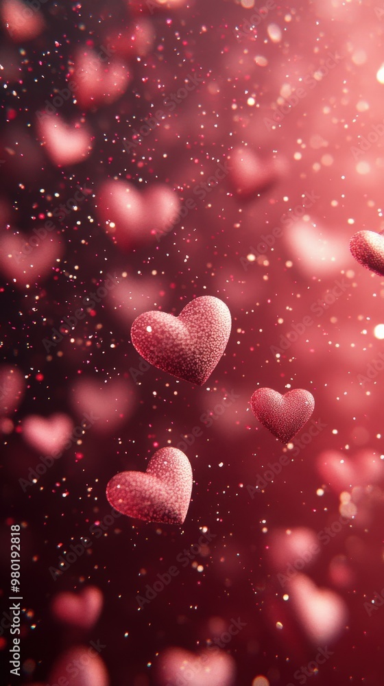Romantic Red Hearts Floating on a Deep Red Valentine's Day Background Romantic Red Hearts Floating on a Deep Red Valentine's Day Background