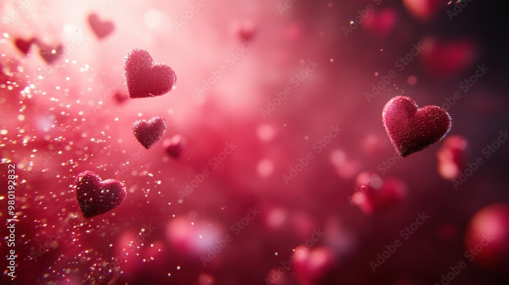Romantic Red Hearts Floating on a Deep Red Valentine's Day Background Romantic Red Hearts Floating on a Deep Red Valentine's Day Background