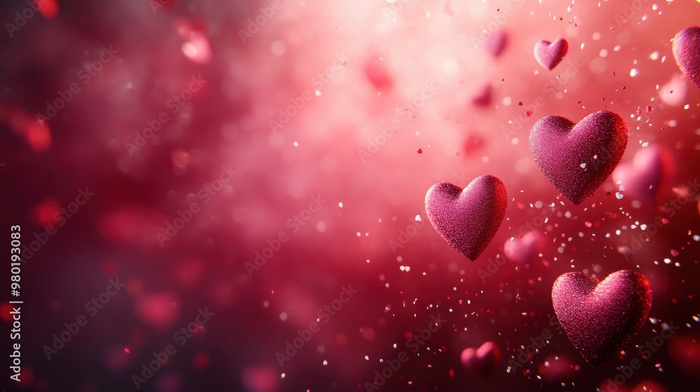 Romantic Red Hearts Floating on a Deep Red Valentine's Day Background Romantic Red Hearts Floating on a Deep Red Valentine's Day Background