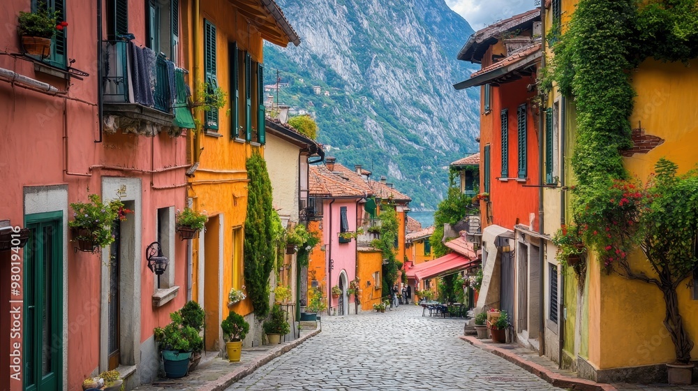 Fototapeta premium Charming Italian Village Street with Vibrant Colors
