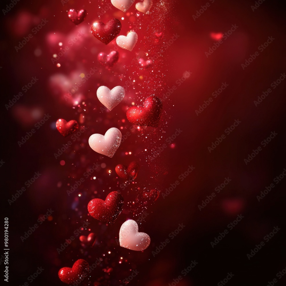 Romantic Red Hearts Floating on a Deep Red Valentine's Day Background Romantic Red Hearts Floating on a Deep Red Valentine's Day Background