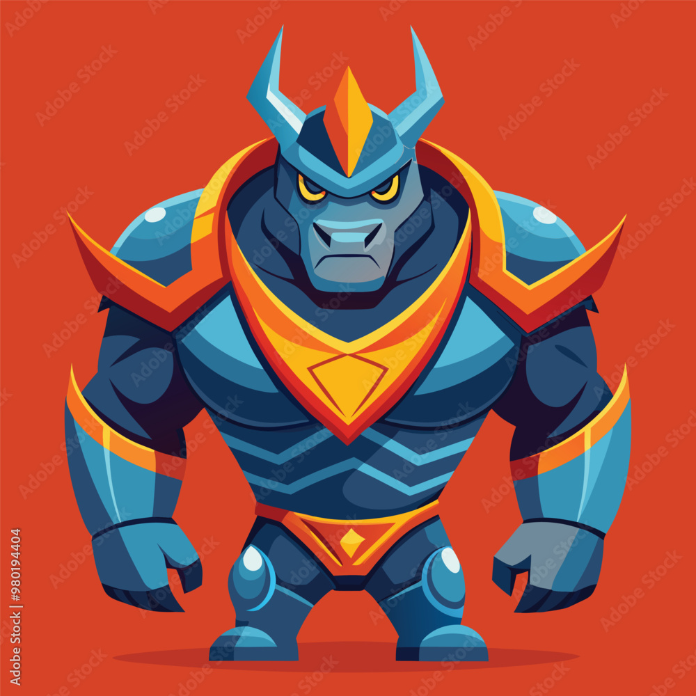 Rhino superhero, Steel Rhino: Guardian of the Wilderness, isolated on dynamic and vibrant vector illustration Rhino superhero, Steel Rhino: Guardian of the Wilderness, isolated on dynamic and vibrant vector illustration