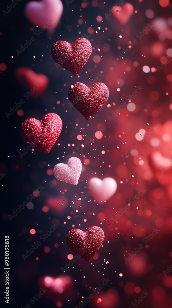 Romantic Red Hearts Floating on a Deep Red Valentine's Day Background Romantic Red Hearts Floating on a Deep Red Valentine's Day Background