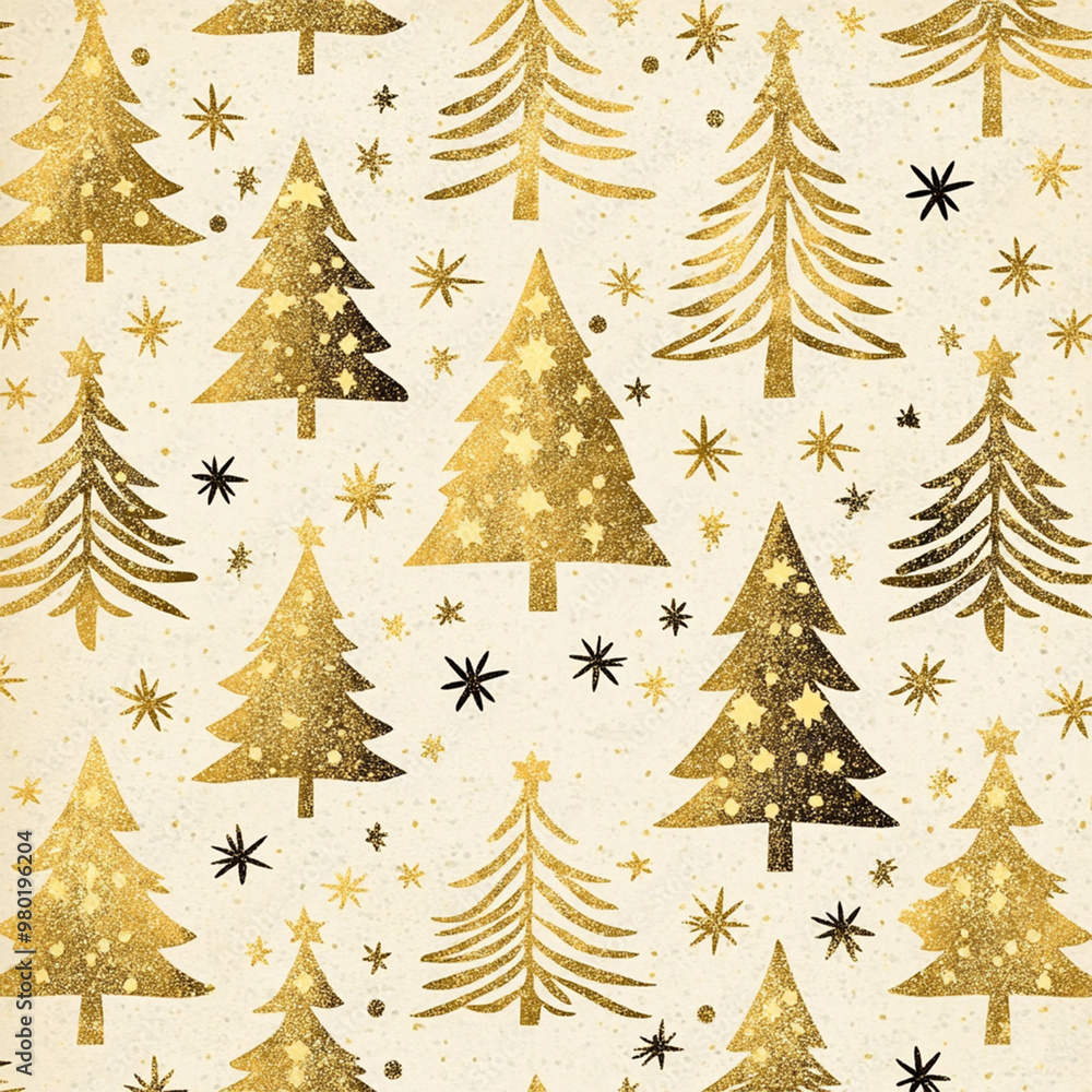 Obraz premium Christmas Tree Gold Glitter Seamless Digital Paper