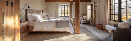 Wallpaper Mural Cozy and modern bedroom with natural light and wooden accents. Torontodigital.ca