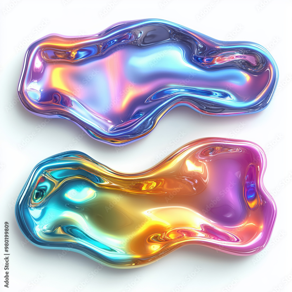 Vibrant holographic liquid shapes: futuristic abstract art in iridescent colors Vibrant holographic liquid shapes: futuristic abstract art in iridescent colors