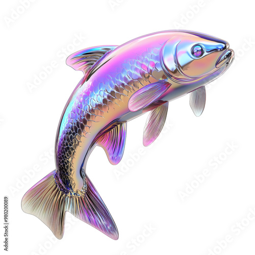 Vibrant iridescent fish with holographic scales: a captivating digital illustration photo