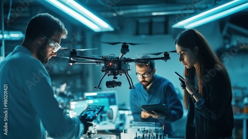 Drone Technology Development Team Working on a Project