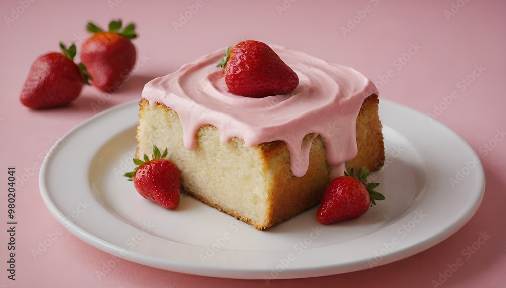 slice of strawberry pound cake with pink frosting slice of strawberry pound cake with pink frosting