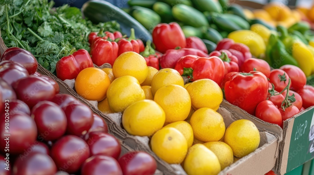 Fresh Produce Display at a Farmers Market Fresh Produce Display at a Farmers Market