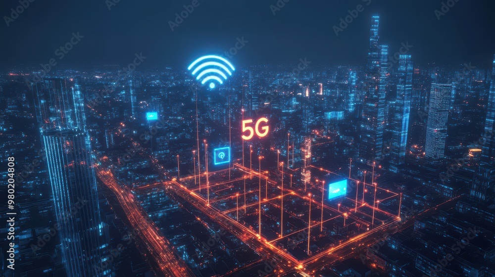 Futuristic Cityscape with 5G Network Futuristic Cityscape with 5G Network