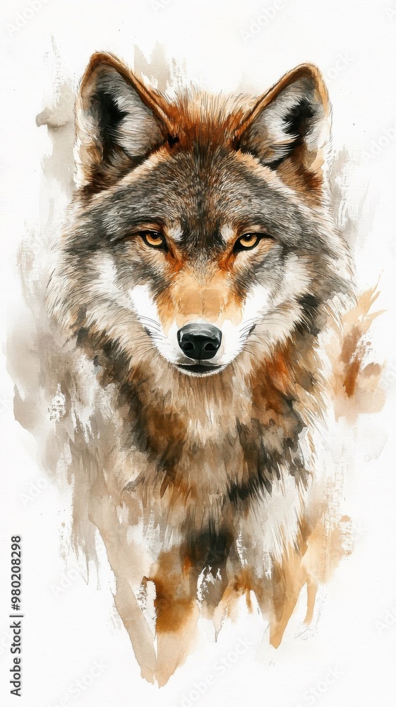 Obraz premium Watercolor style illustration of a wolf, with soft and flowing brushstrokes.