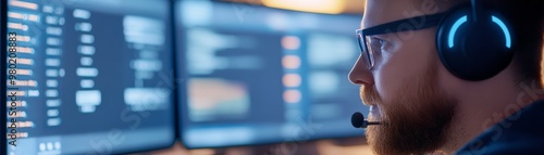 Wallpaper Mural Man with Headphones Working on Computer Torontodigital.ca