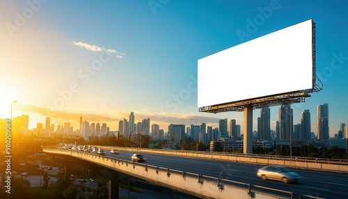 A modern business billboard on a busy bridge