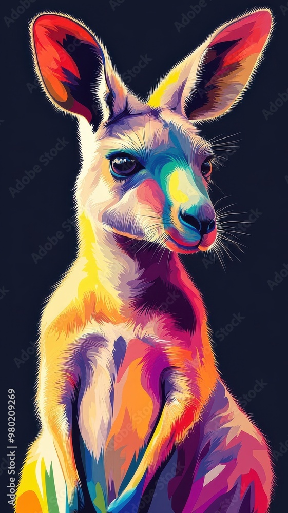 Fototapeta premium A kangaroo rendered in Morphism style, showcasing smooth transitions and colorful gradients for a modern and abstract look.
