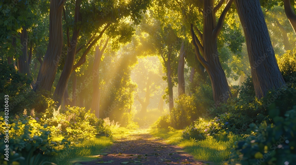 Golden Light Through the Trees