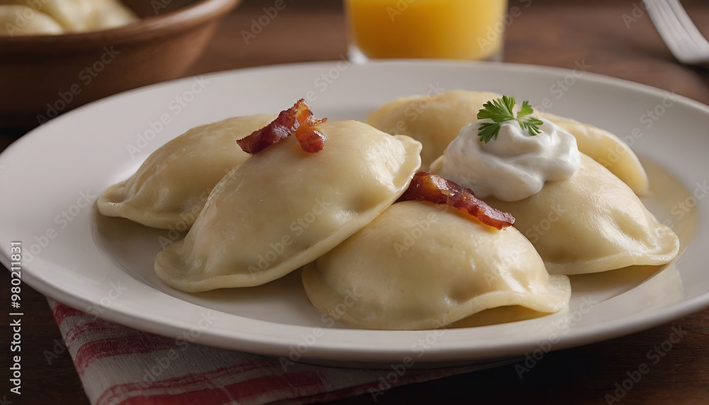 bacon perogies with sour cream