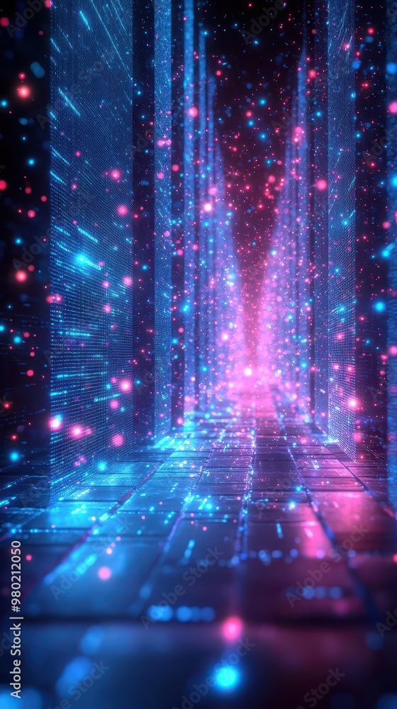 abstract technology background with flowing data visualizations neon blue and purple blocks form intricate patterns representing ai and business analytics in a modern digitally generated design abstract technology background with flowing data visualizations neon blue and purple blocks form intricate patterns representing ai and business analytics in a modern digitally generated design