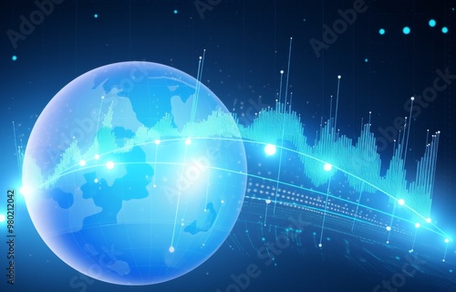 Upward-Trending Graph with Planet Earth in Blue Tones Representing Global Growth for Digital Marketing Services