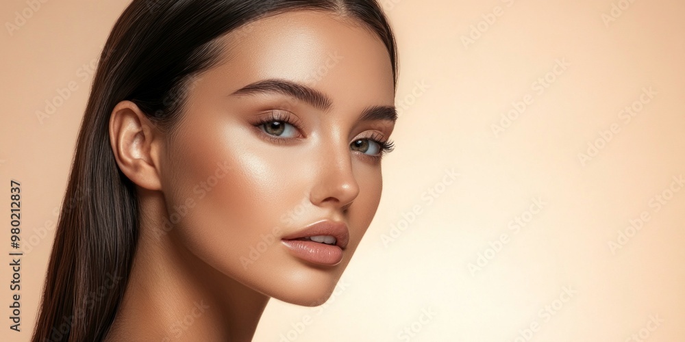 A stunning side profile of a beautiful woman with glowing skin and sleek hair. This portrait showcases elegance in beauty photography. Perfect for beauty and fashion projects. AI A stunning side profile of a beautiful woman with glowing skin and sleek hair. This portrait showcases elegance in beauty photography. Perfect for beauty and fashion projects. AI