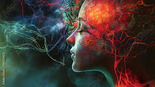 59. Conceptual artwork of the role of the reticular activating system in wakefulness and alertness