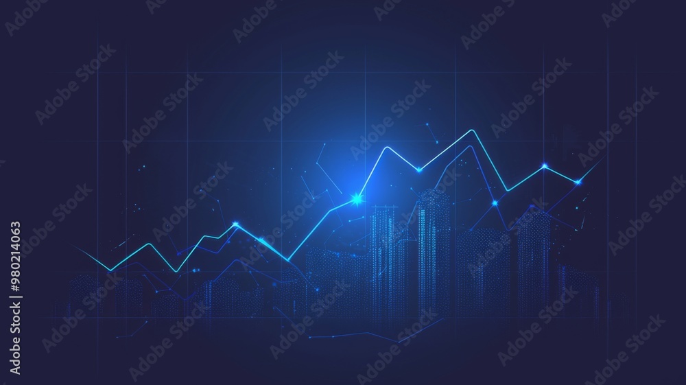 Fototapeta premium Digital Blue Line Graph with Upward Trend on Dark Navy Background, Representing Business Growth and Financial Success