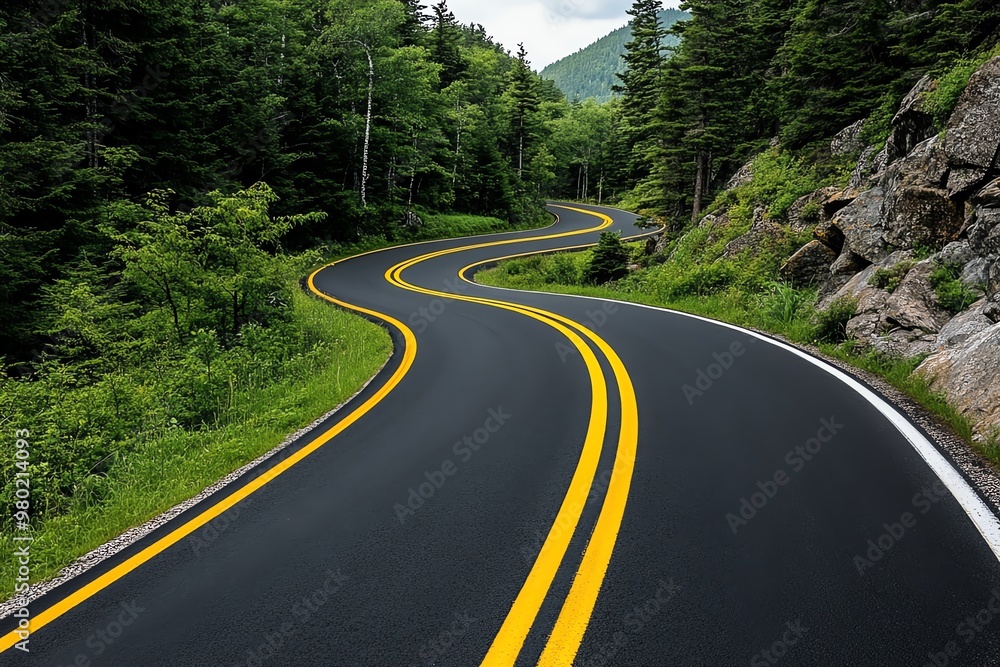 Fototapeta premium A winding country road, where travelers report seeing phantom hitchhikers who vanish upon approach