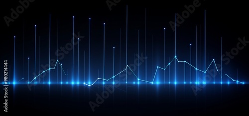 Digital Blue Line Graph with Upward Trend on Dark Navy Background, Representing Business Growth and Financial Success