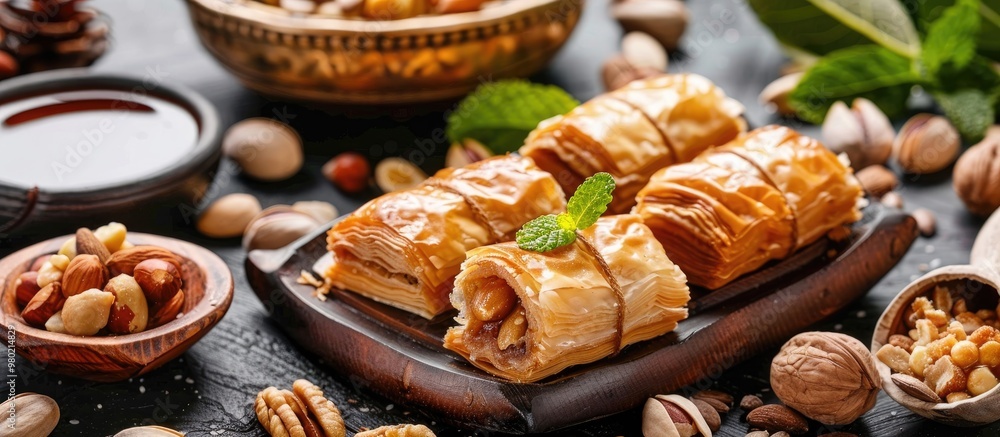 Oriental Sweets Baklava Made Of Puff Pastry With Wrapped Nuts Fruits Nuts Vegetables Berries Useful Products Agriculture Oriental Sweets Baklava Made Of Puff Pastry With Wrapped Nuts Fruits Nuts Vegetables Berries Useful Products Agriculture