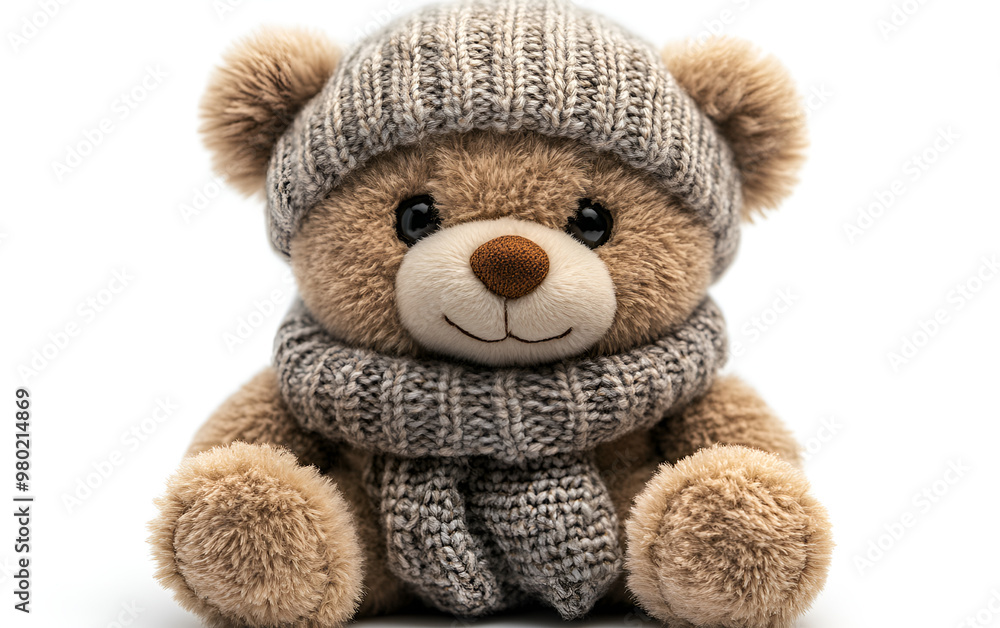 A teddy bear dressed in a cozy hat and scarf, exuding warmth and charm in a delightful winter setting.
A teddy bear dressed in a cozy hat and scarf, exuding warmth and charm in a delightful winter setting.