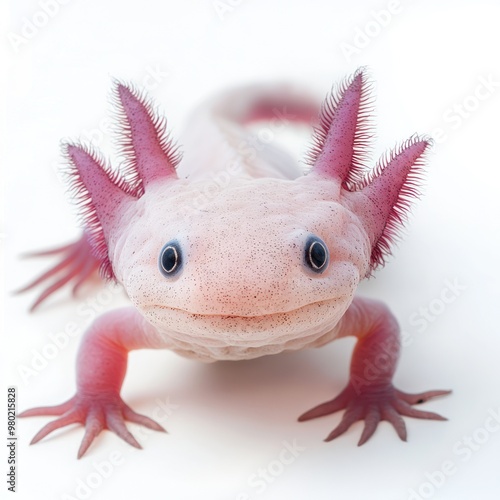 A rare aquatic animal like the axolotl, isolated on a clean white background, focus on unique colors and textures photo