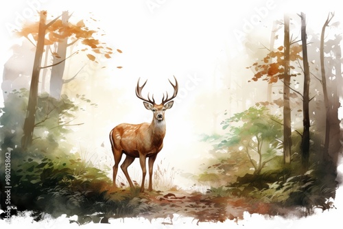 Deer standing alert in a dense forest, embodying the grace of woodland creatures ,Isolated on transparent background