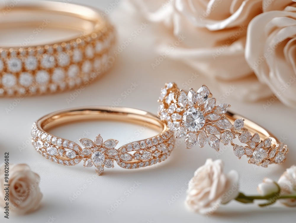 Jewelry on a white background, sharp details and clean composition Jewelry on a white background, sharp details and clean composition