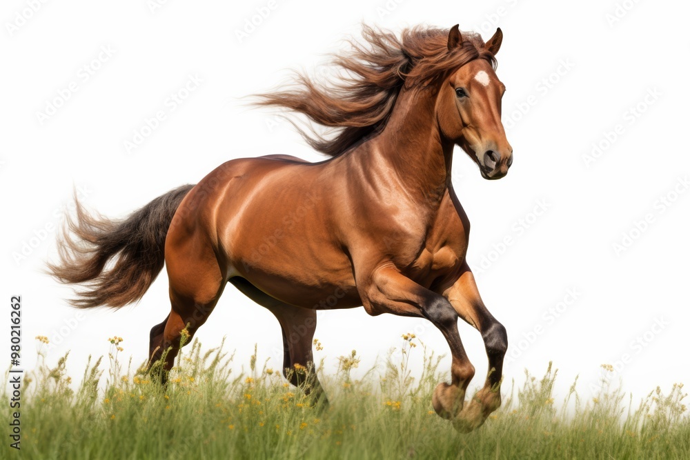 Fototapeta premium Horse galloping through a meadow, representing domestic animals in motion ,Isolated on transparent background.