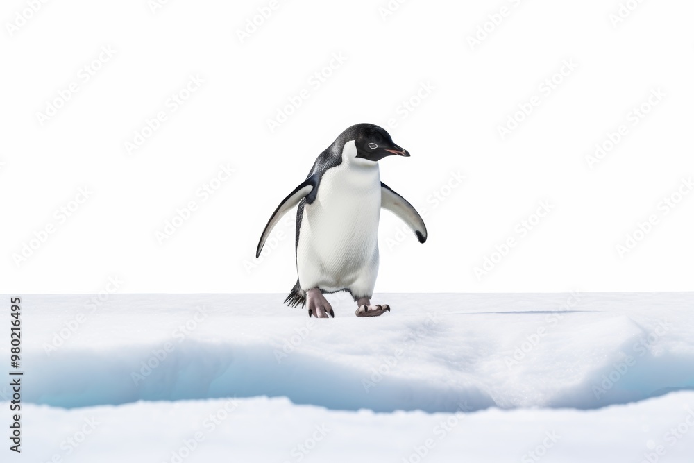 Fototapeta premium Penguin waddling across icy terrain in Antarctica, representing arctic animals ,Isolated on transparent background.