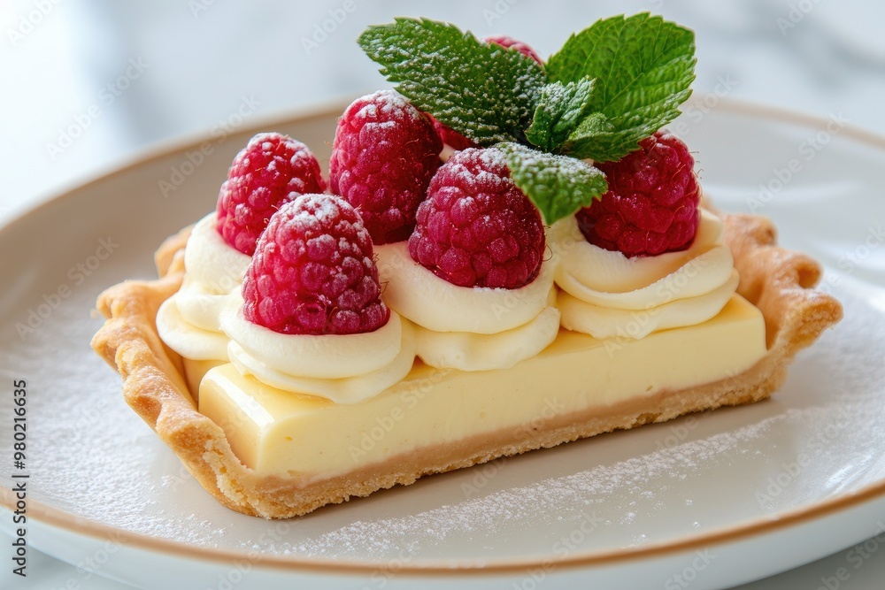 Delight in this exquisite white chocolate and raspberry tart, beautifully presented with fresh raspberries, delicate cream, and artistic garnishes. perfect dessert for any occasion! Delight in this exquisite white chocolate and raspberry tart, beautifully presented with fresh raspberries, delicate cream, and artistic garnishes. perfect dessert for any occasion!