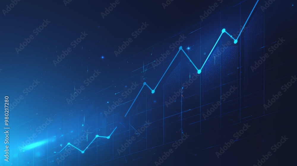 Fototapeta premium Upward-Trending Blue Graph Indicating Financial Success on a Dark Background, Symbolizing Growth and Achievement with Copy Space