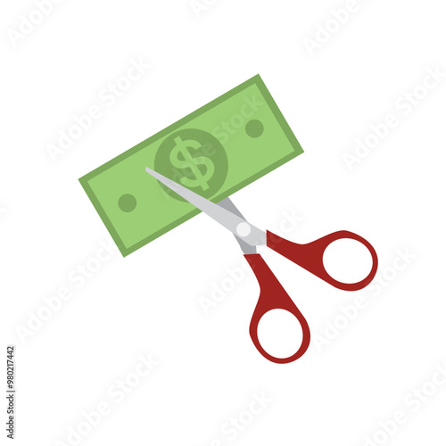 Devolution, scissors cutting a banknote, financial crisis, cost or value reduction