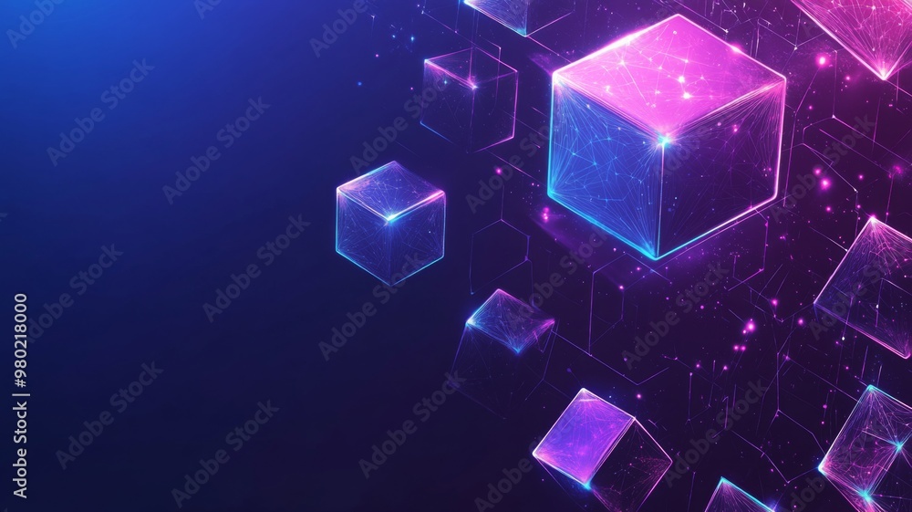 an Abstract Background with Dark Blue and Purple Colors, Featuring Geometric Shapes and Glowing Lines Representing Blockchain Technology an Abstract Background with Dark Blue and Purple Colors, Featuring Geometric Shapes and Glowing Lines Representing Blockchain Technology