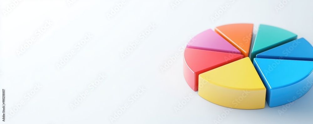 Obraz premium Pie chart with colorful segments, minimalist white background, 3D illustration