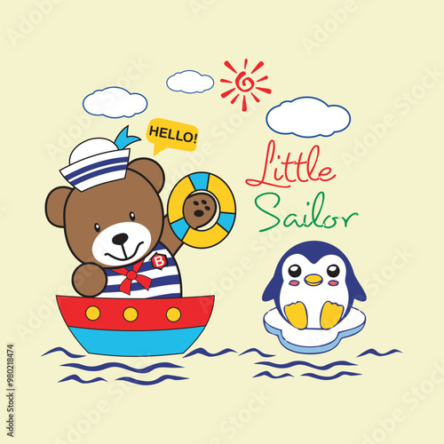 bear the little sailor design cartoon vector illustration
